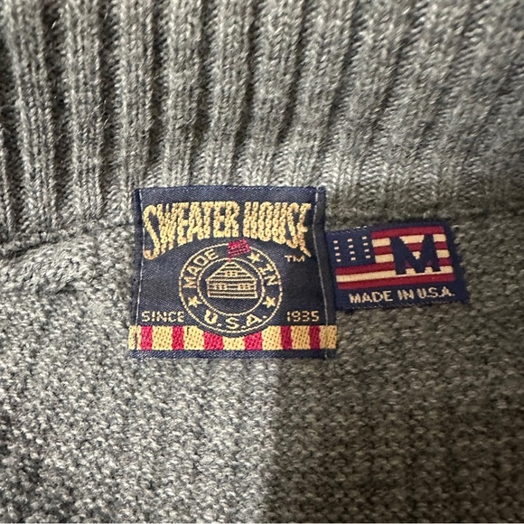 Vintage Turtleneck Sweater House Full Zip Sweater Charcoal Mens M Made In USA - Picture 2 of 16
